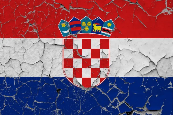 Croatia Flag Close Grungy Damaged Scratched Wall Peeling Paint See — Stock Photo, Image