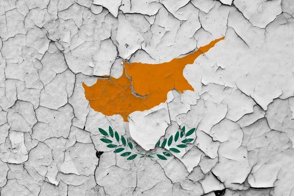 Flaga Cypru Zamyka Grungy Uszkodzony Porysowany Ścianie Odrywając Farbę Aby — Zdjęcie stockowe