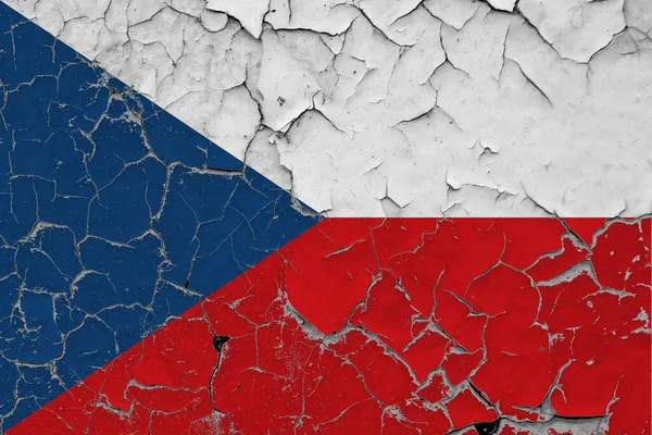 Flaga Republiki Czeskiej Zamyka Grungy Uszkodzony Porysowany Ścianie Odrywając Farbę — Zdjęcie stockowe