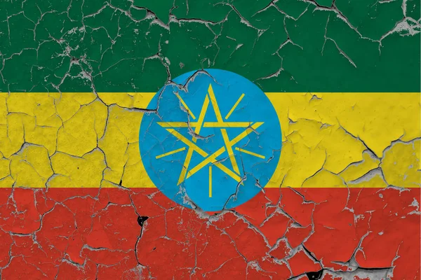 Etiopía Bandera Cerca Gruñón Dañado Rayado Pared Pelar Pintura Para — Foto de Stock