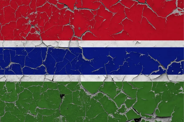Flaga Gambii Zamyka Grungy Uszkodzony Zarysowany Ścianie Odrywając Farbę Aby — Zdjęcie stockowe