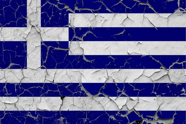 希腊国旗紧密地挂在墙上 发牢骚 剥去油漆 看看里面的表面 古旧国家概念 — 图库照片