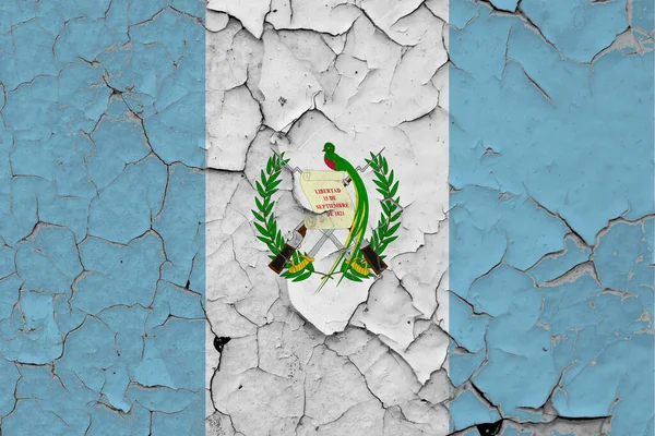 Guatemala Flagga Närbild Grinig Skadad Och Repad Väggen Skala Bort — Stockfoto