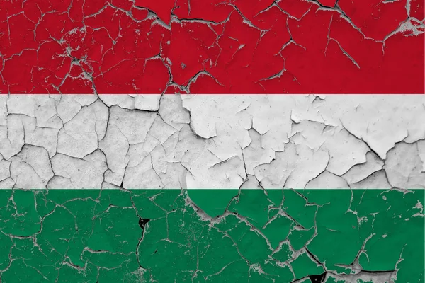 Magyarország Zászló Közeli Koszos Sérült Karcos Falon Lehámló Festék Hogy — Stock Fotó