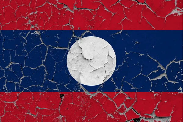 Laos Flag Close Grungy Damaged Scratched Wall Peeling Paint See — Stock Photo, Image