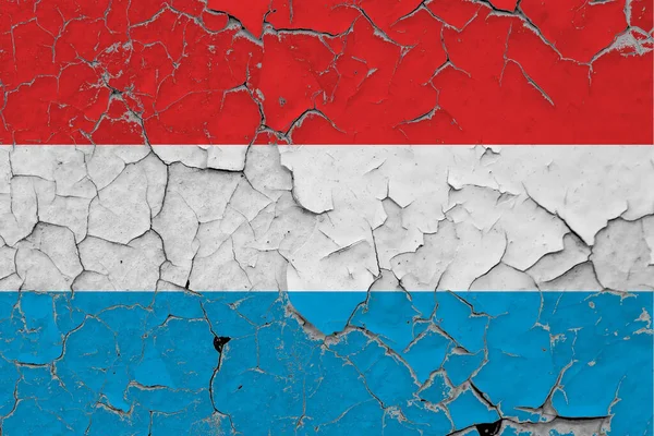 Flaga Luksemburga Zamyka Grungy Uszkodzony Zarysowany Ścianie Odrywając Farbę Aby — Zdjęcie stockowe