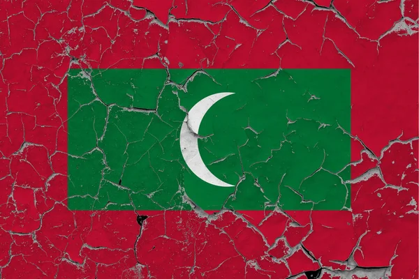 Bandeira Das Maldivas Fechar Grungy Danificado Arranhado Parede Descascando Tinta — Fotografia de Stock