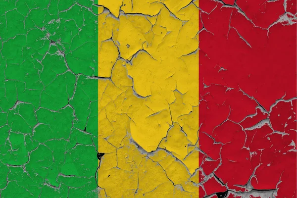 Flaga Mali Zamyka Grungy Uszkodzony Zarysowany Ścianie Odrywając Farbę Aby — Zdjęcie stockowe