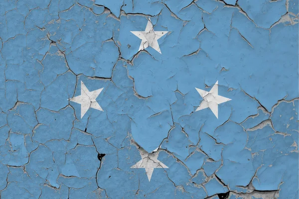 Bandera Micronesia Cerrar Grumoso Dañado Rayado Pared Pelar Pintura Para — Foto de Stock