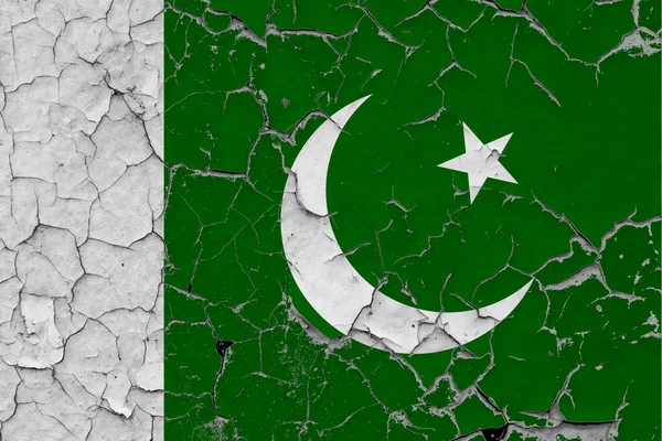 Pákistánská Vlajka Zblízka Špinavá Poškozená Poškrábaná Stěně Odlupující Barvy Aby — Stock fotografie
