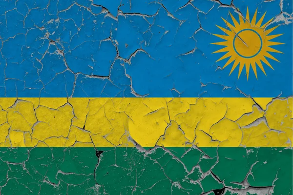 Rwanda Vlag Close Grungy Beschadigd Gekrast Muur Schillen Van Verf — Stockfoto