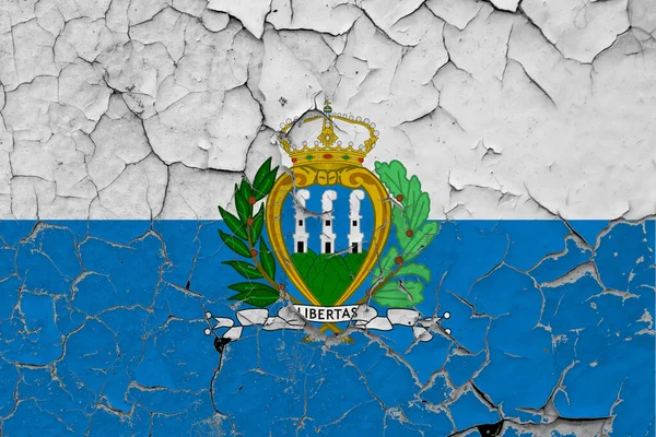 San Marino Flagga Närbild Grinig Skadad Och Repad Väggen Skala — Stockfoto