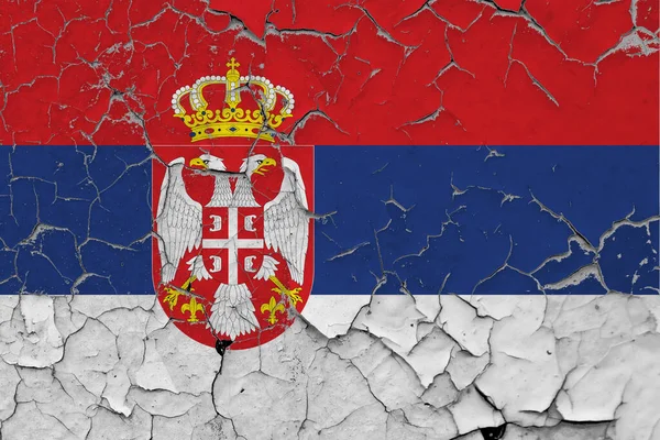 Bandera Serbia Cerrar Grumoso Dañado Rayado Pared Pelar Pintura Para — Foto de Stock