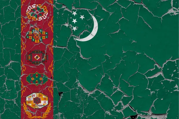 Steagul Turkmenistanului Închide Morocănos Deteriorat Zgâriat Perete Decojind Vopseaua Pentru — Fotografie, imagine de stoc