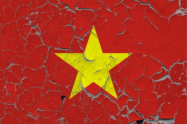 Flaga Wietnamu Zamyka Grungy Uszkodzony Zarysowany Ścianie Odrywając Farbę Aby — Zdjęcie stockowe