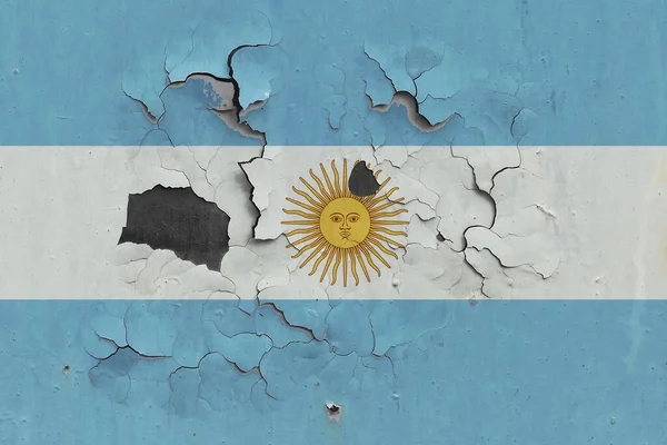 Argentina Flag Close Old Damaged Dirty Wall Peeling Paint See — Stock Photo, Image
