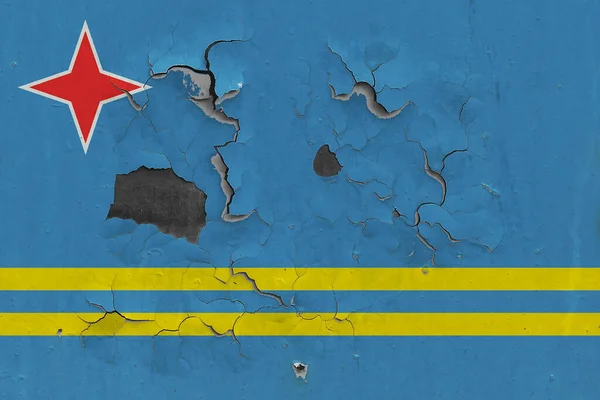 Bandera Aruba Cerrar Viejo Dañado Sucio Pared Pelar Pintura Para — Foto de Stock