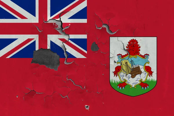 Bermuda Bayrağı Eski Hasarlı Kirli Bir Şekilde Duvarın Içini Görmek — Stok fotoğraf