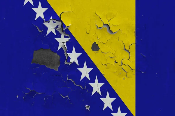 Bosnia Herzegovina Flag Close Old Damaged Dirty Wall Peeling Paint — Stock Photo, Image