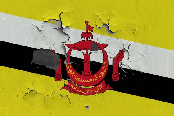 Флаг Брунея Закрывает Старые Поврежденные Грязные Стены Снимая Краску Увидеть — стоковое фото