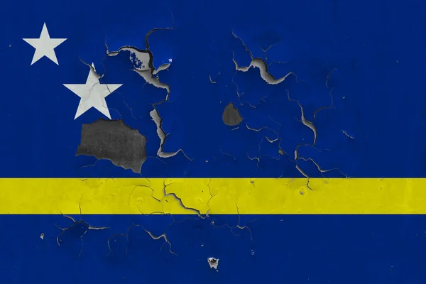 Флаг Curacao Закрыть Старые Поврежденные Грязные Стене Снимая Краску Увидеть — стоковое фото