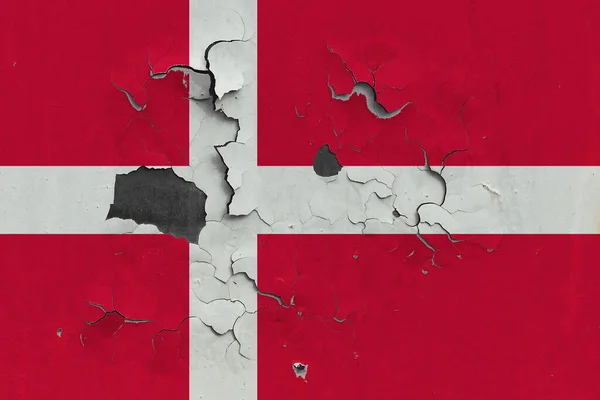 Denmark Flag Close Old Damaged Dirty Wall Peeling Paint See — Stock Photo, Image