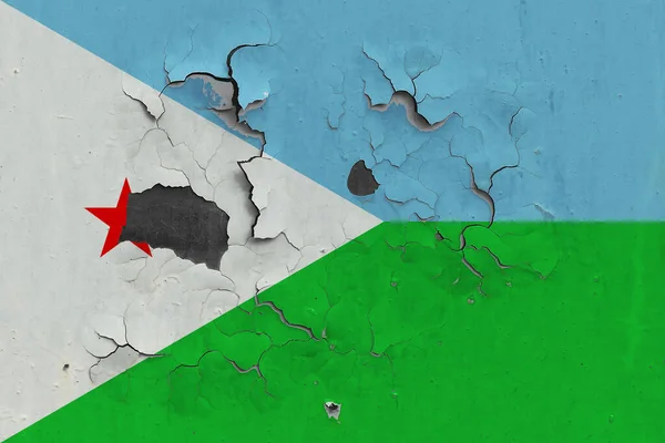 Bandera Djibouti Cerrar Viejo Dañado Sucio Pared Pelar Pintura Para — Foto de Stock