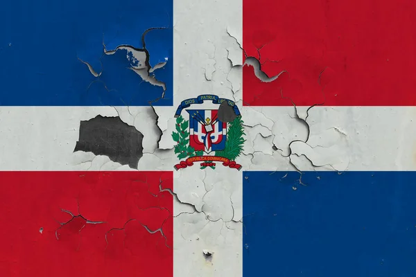 Dominik Cumhuriyeti Bayrağı Eski Hasarlı Kirli Bir Şekilde Duvarın Içini — Stok fotoğraf