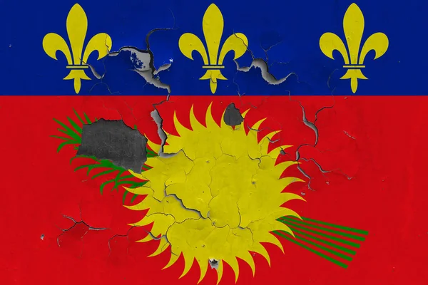 Guadeloupe Flagge Close Alt Beschädigt Und Schmutzig Der Wand Abblätternde — Stockfoto