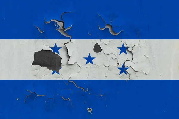 Bandera Honduras Cerrar Viejo Dañado Sucio Pared Pelar Pintura Para — Foto de Stock