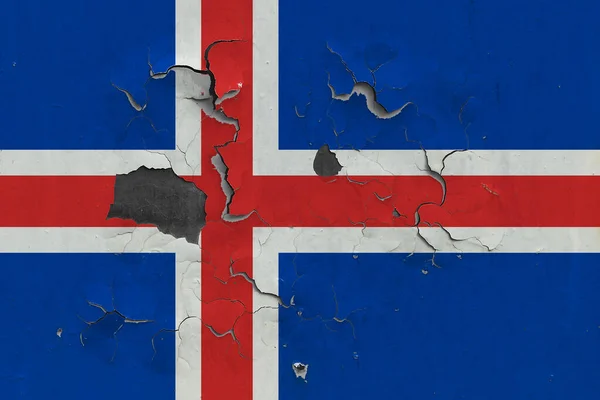 Iceland Flag Close Old Damaged Dirty Wall Peeling Paint See — Stock Photo, Image
