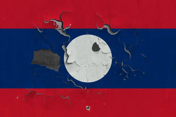 Σημαία Του Λάος Κλείνει Παλιά Κατεστραμμένη Και Βρώμικη Στον Τοίχο — Φωτογραφία Αρχείου
