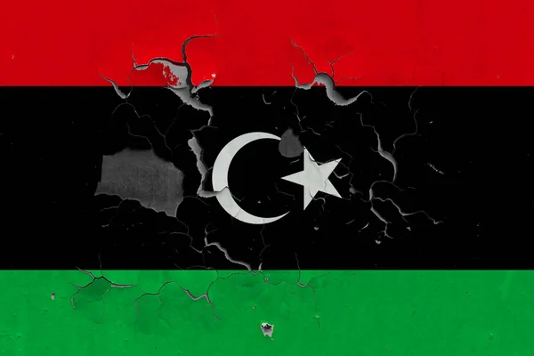 Bandera Libia Cerrar Viejo Dañado Sucio Pared Pelar Pintura Para — Foto de Stock