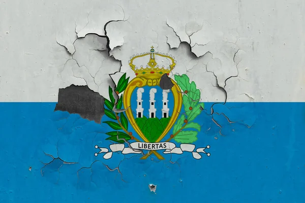 San Marino Flagga Närbild Gamla Skadade Och Smutsiga Väggen Skala — Stockfoto
