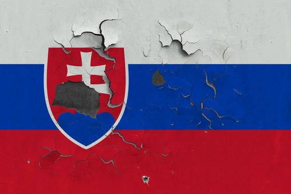 Bandera Eslovaquia Cerrar Viejo Dañado Sucio Pared Pelar Pintura Para — Foto de Stock