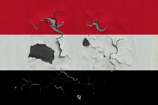 Jemeńska Flaga Zamyka Stare Uszkodzone Brudne Ściany Odrywając Farbę Aby — Zdjęcie stockowe
