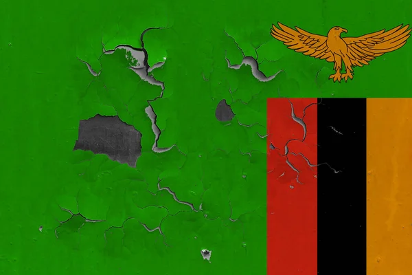 Прапор Замбії Закриває Старі Пошкоджені Брудні Стіни Зчищають Фарбу Щоб — стокове фото