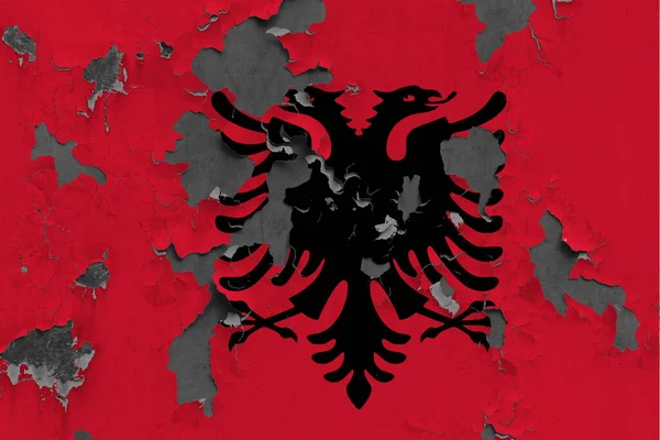 Bandiera Albania Vicino Dipinta Danneggiata Sporca Sulla Parete Staccando Vernice — Foto Stock