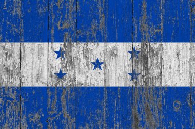 Grunge üzerindeki Honduras bayrağı ahşap yüzeyi çizmiş. Ulusal klasik arka plan. Eski tahta masa bayrak yüzeyini çizmiş..