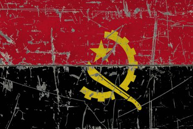 Çatlak kirli yüzeye Angola bayrağı çizilmiş. Klasik stil yüzeyinde ulusal model. Çizilmiş ve yıpranmış konsept.