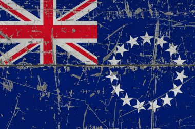 Çatlamış kirli yüzeyde Cook Adaları bayrağı var. Klasik stil yüzeyinde ulusal model. Çizilmiş ve yıpranmış konsept.