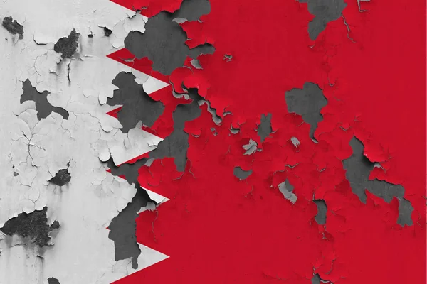 巴林国旗在墙面上被粉刷 损坏和弄脏了 剥去了油漆 看到了混凝土的表面 古旧国家概念 — 图库照片