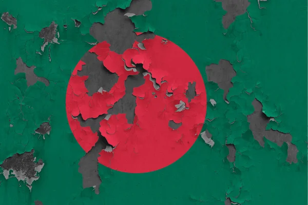 Drapelul Bangladesh Închide Vopsit Deteriorat Murdar Pereți Decojind Vopseaua Pentru — Fotografie, imagine de stoc