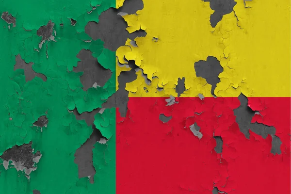 Bandera Benin Cerrar Pintado Dañado Sucio Pared Pelar Pintura Para — Foto de Stock