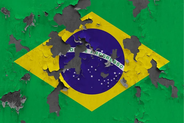 Bandeira Brasil Perto Pintada Danificada Suja Parede Descascando Tinta Para — Fotografia de Stock