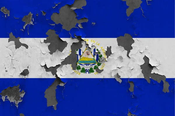 Σημαία Σαλβαδόρ Κοντά Βαμμένο Κατεστραμμένο Και Βρώμικο Τοίχο Ξεφλούδισμα Από — Φωτογραφία Αρχείου