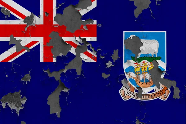 Falklandské Ostrovy Vlajka Zblízka Malované Poškozené Špinavé Stěně Loupání Barvy — Stock fotografie