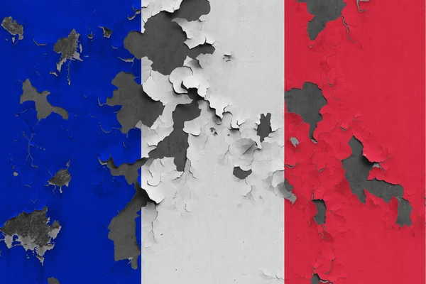 Frankrike Flagga Närbild Målade Skadade Och Smutsiga Väggen Skala Bort — Stockfoto