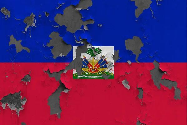 Haiti Flagga Närbild Målade Skadade Och Smutsiga Väggen Skala Bort — Stockfoto