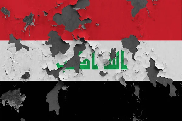 Bandeira Iraque Fechar Pintado Danificado Sujo Parede Descascando Tinta Para — Fotografia de Stock